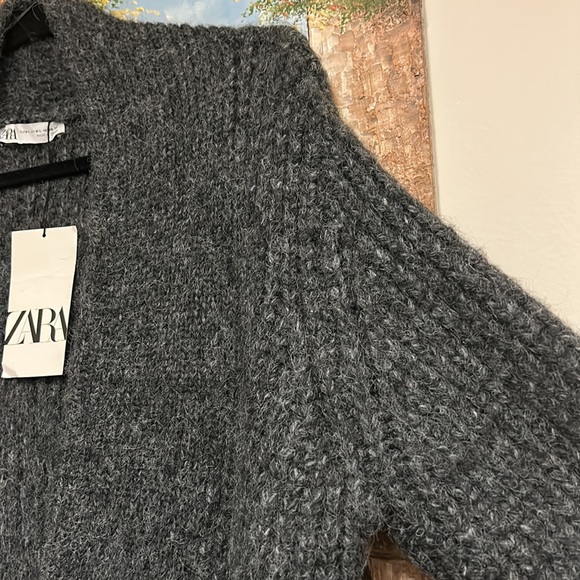 Zara Long Knit Dark Grey Coat